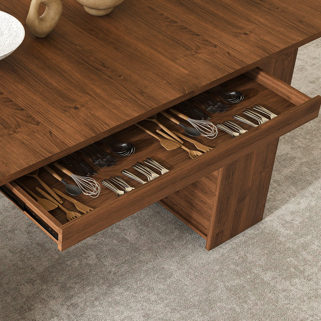 Dining Table With Drawers & Open Storage - Walnut
