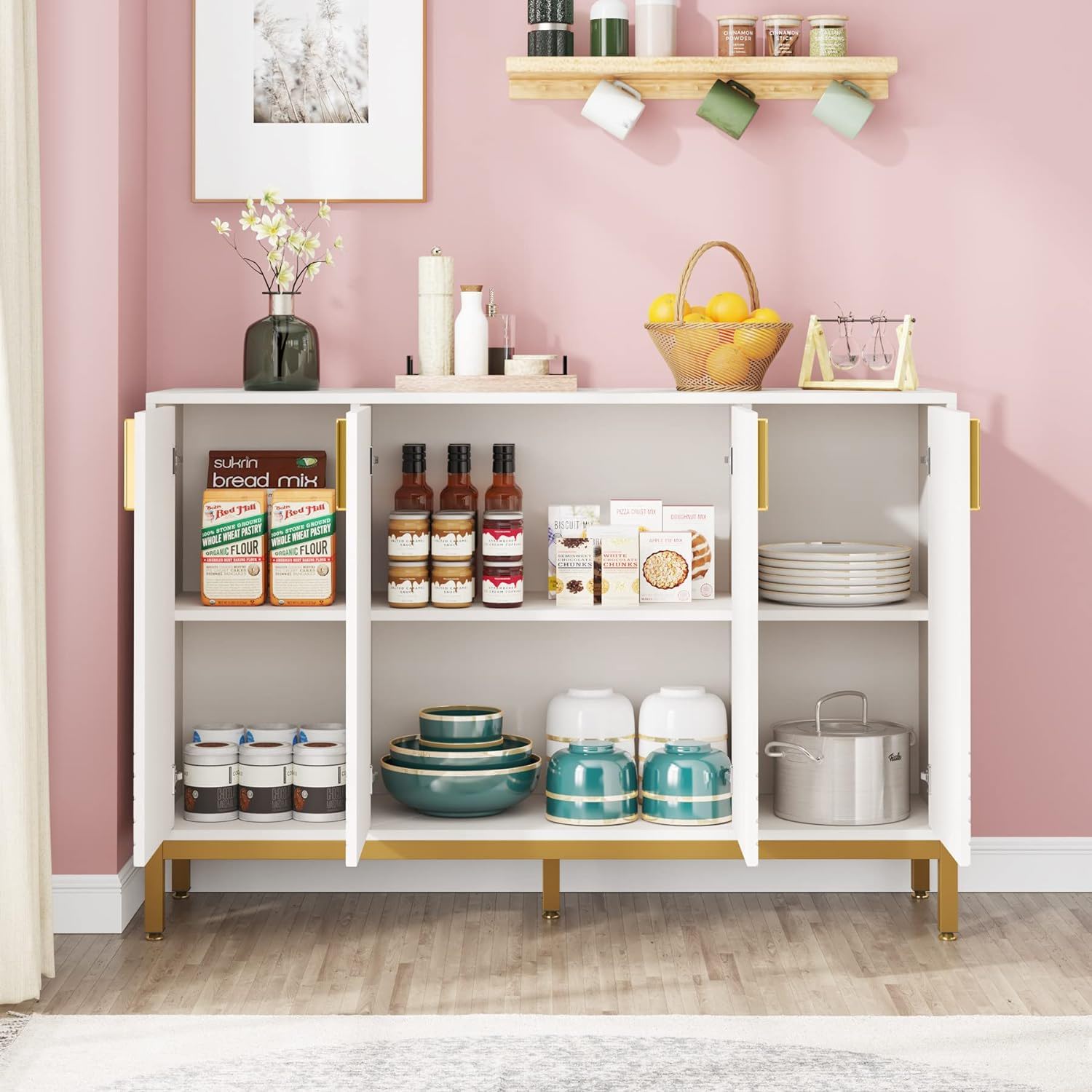 Buffet Sideboard Cabinet With Geometric Doors