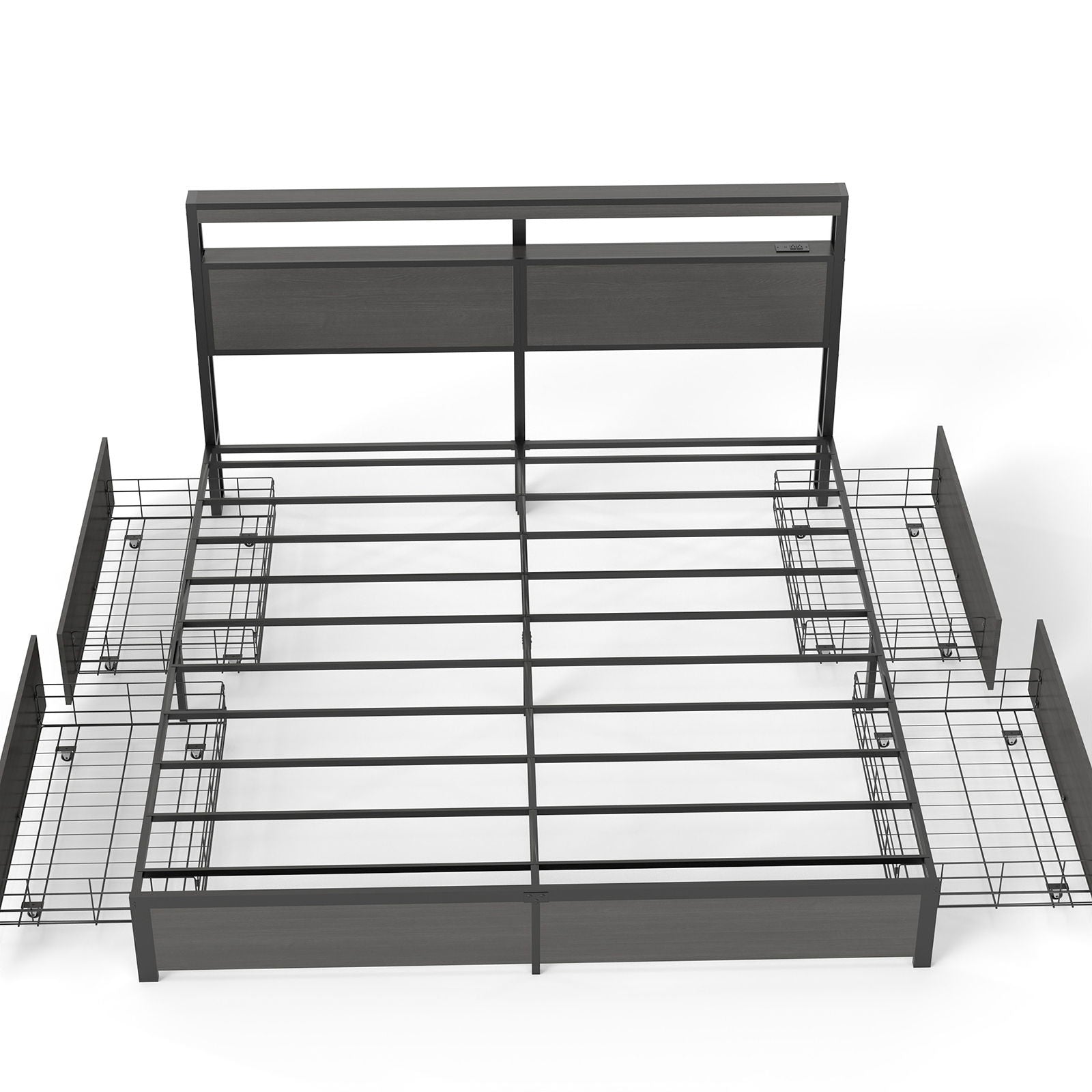Bed Frame With Headboard, LED Lights & Charging Station