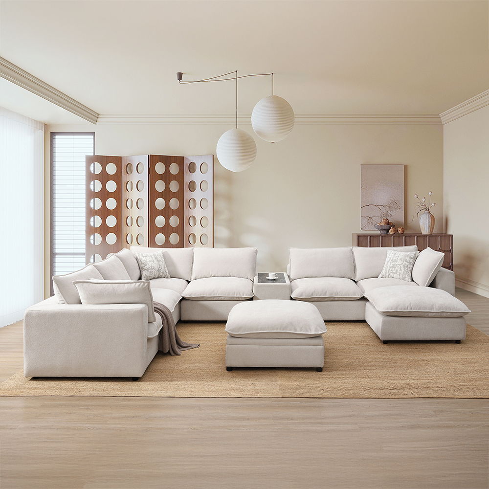 Marisa - Modular Left Facing Loveseat With 2 Pillows - Beige Boucle