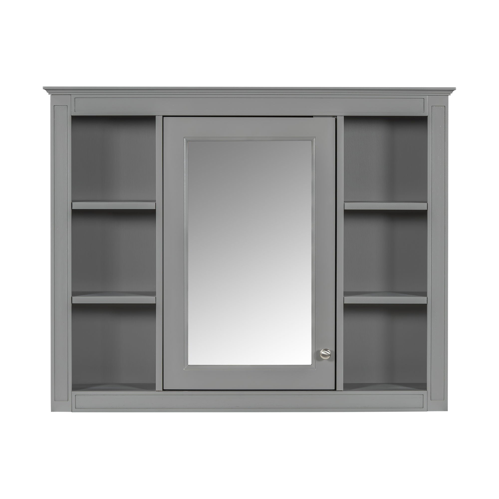 Wall Mounted Medicine Cabinet With Mirror, Storage Cabinet Featuring 6 Open Shelves And Adjustable Interior