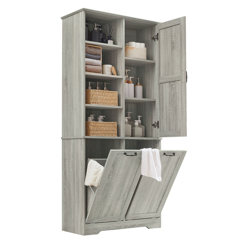Freestanding Storage Cabinet With Doors, Tilt Out Drawers, Adjustable Shelves, Open Shelf, Bathroom & Laundry Room Organizer - Oak