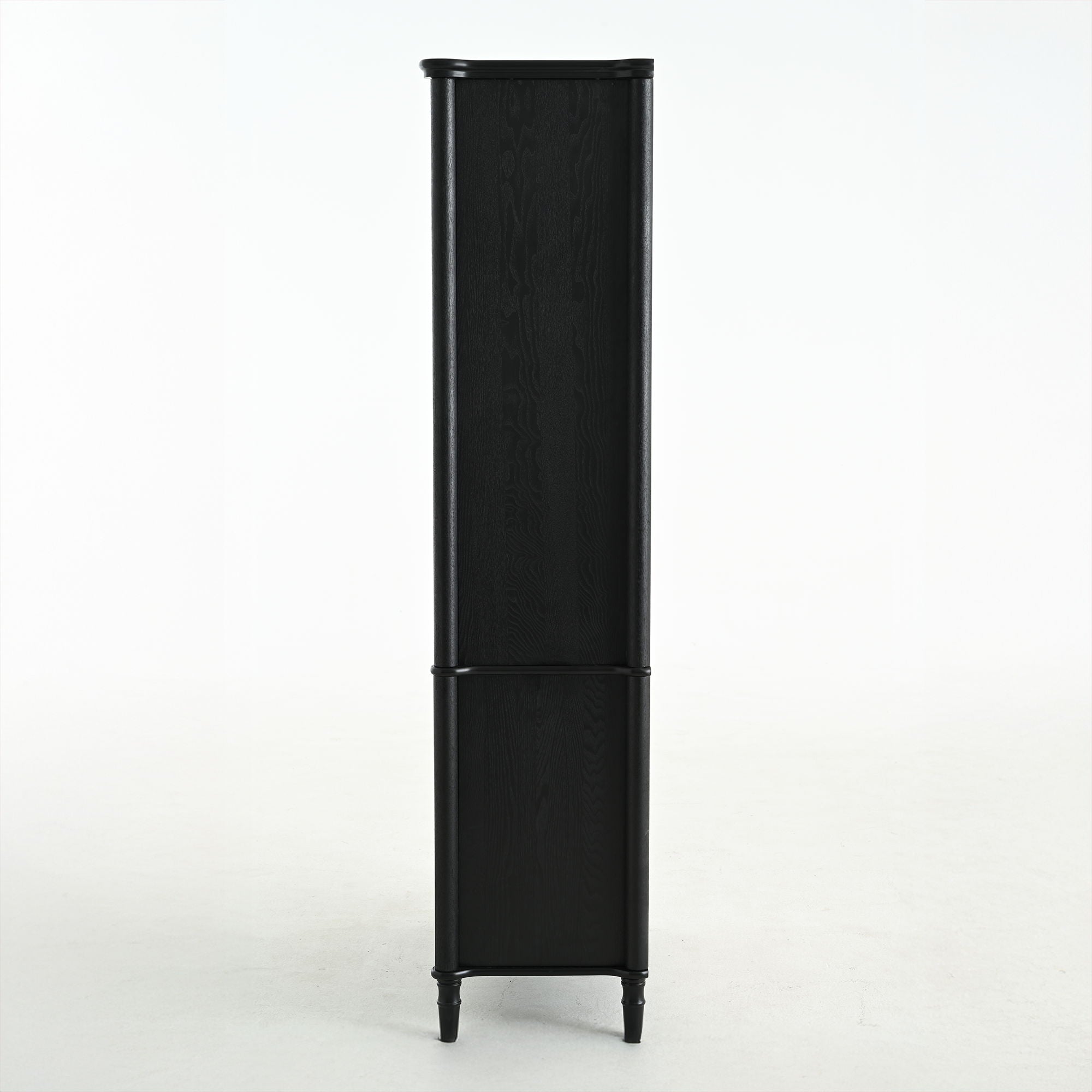 Vintage Display Cabinet With Double Glass Doors, Traditional Style For Collectibles, Ash Wood Veneer, 73.25" Tall - Black / Natural