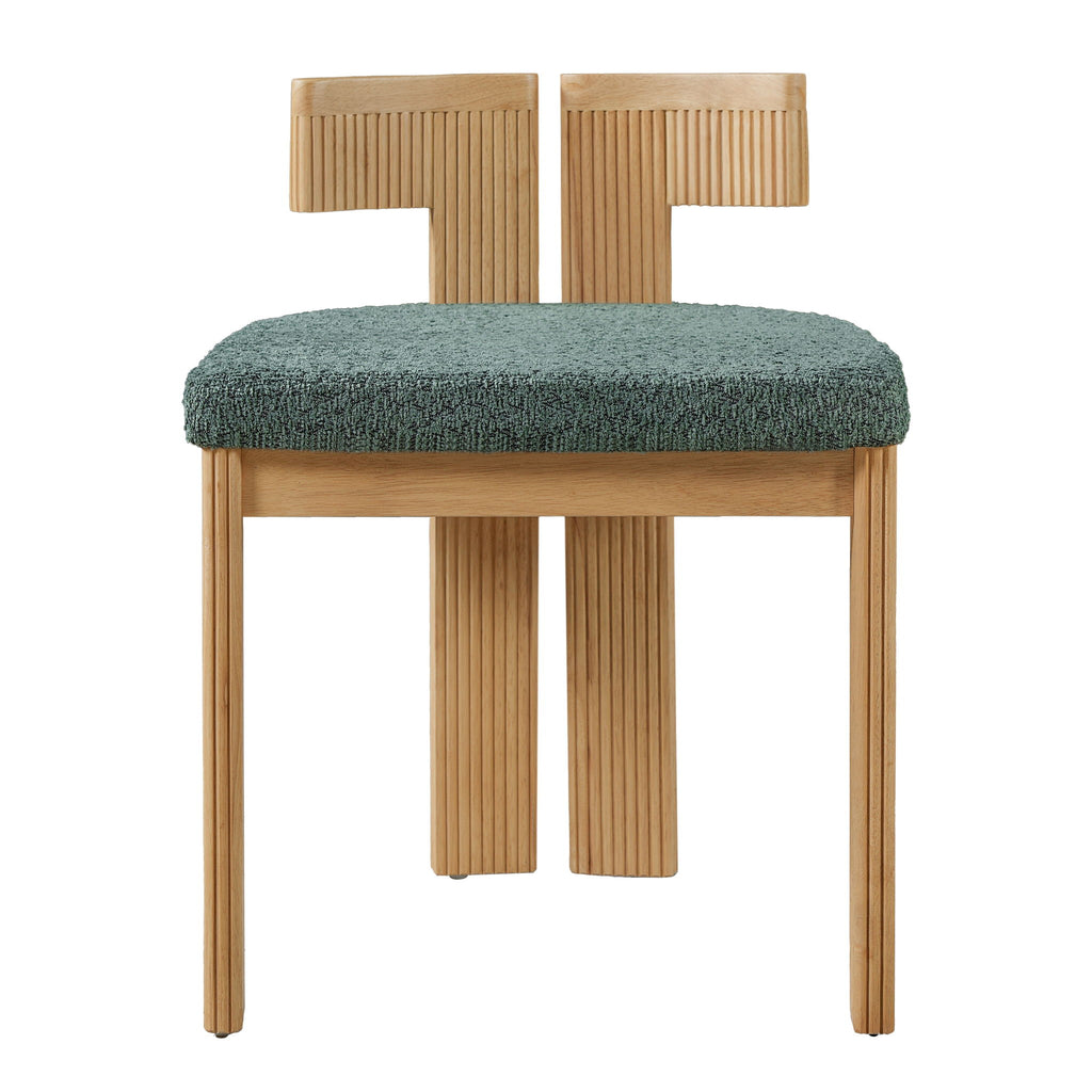 5 Piece Indoor Dining Set With Fluted Table Upholstered Chairs - Green / Natural