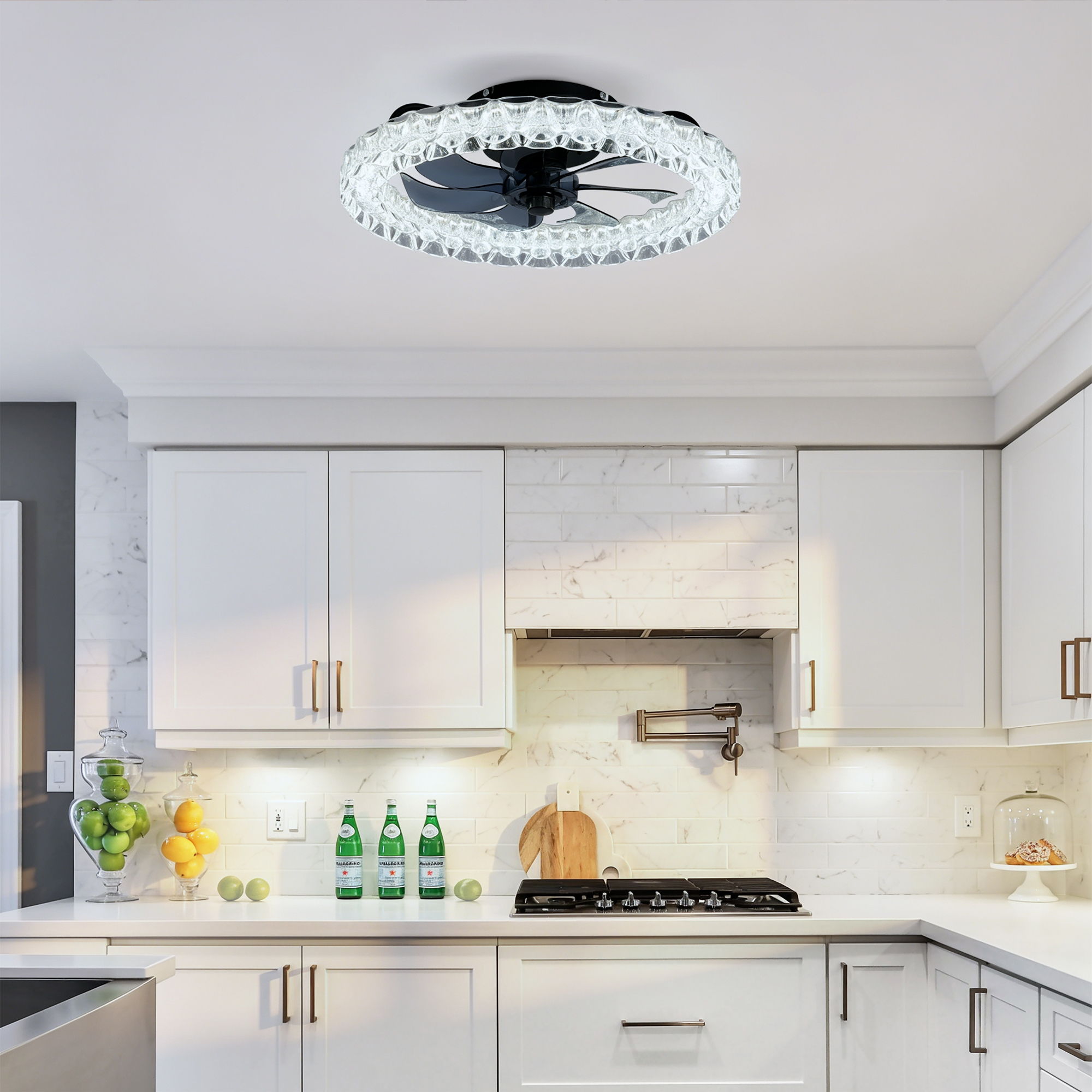 LED Light Source And Remote Control, 3000 - 6500K Dimmable Flush Mount LED Fan Light, 6 Speeds, Quiet DC Motor - Matte Black