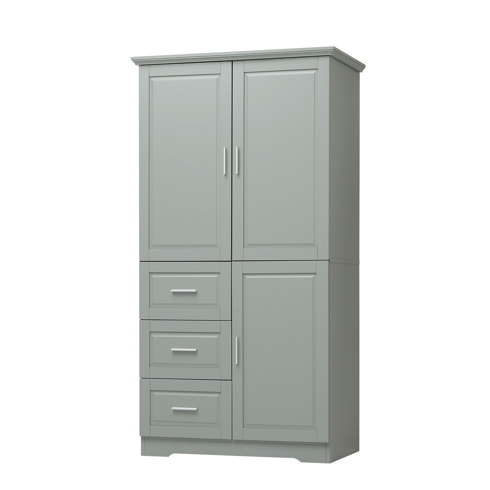 Tall Wide Storage Cabinet With Doors, 3 Drawers