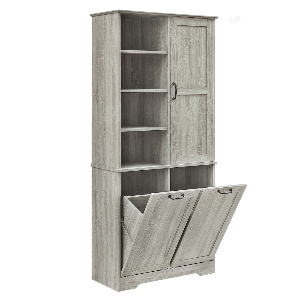 Freestanding Bathroom Storage Cabinet With Doors And Drawers, Adjustable Shelves, Tilt-Out Laundry Hamper