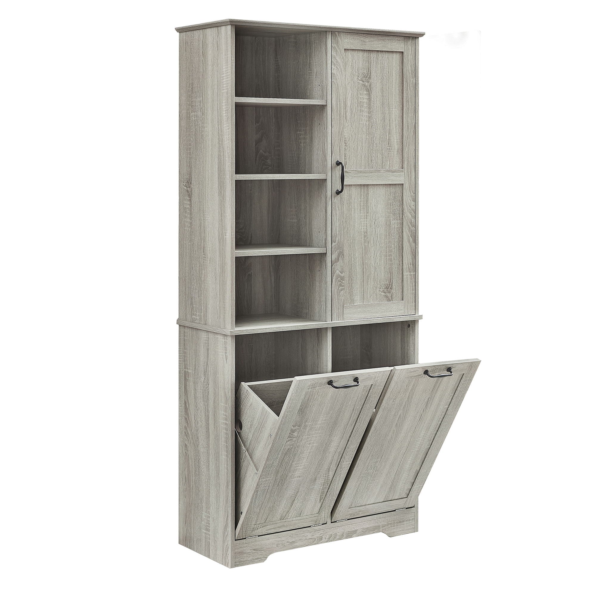 Freestanding Bathroom Storage Cabinet With Doors And Drawers, Adjustable Shelves, Tilt-Out Laundry Hamper