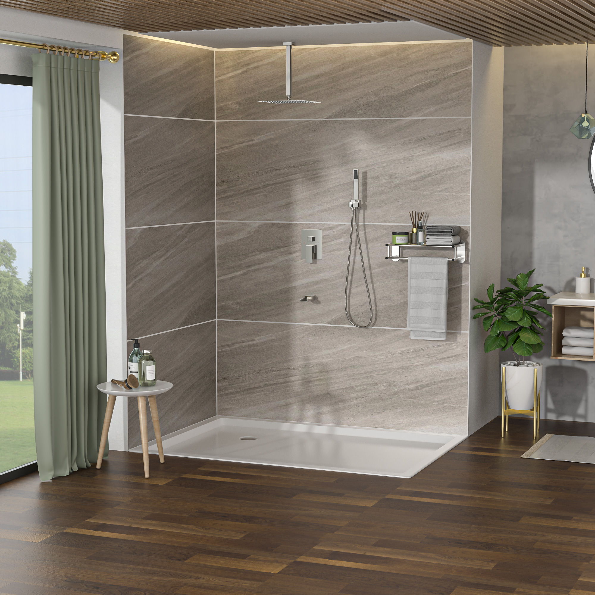 16" Ceiling Mount Square Shower System With Waterfall Tub Spout And Rough In Valve
