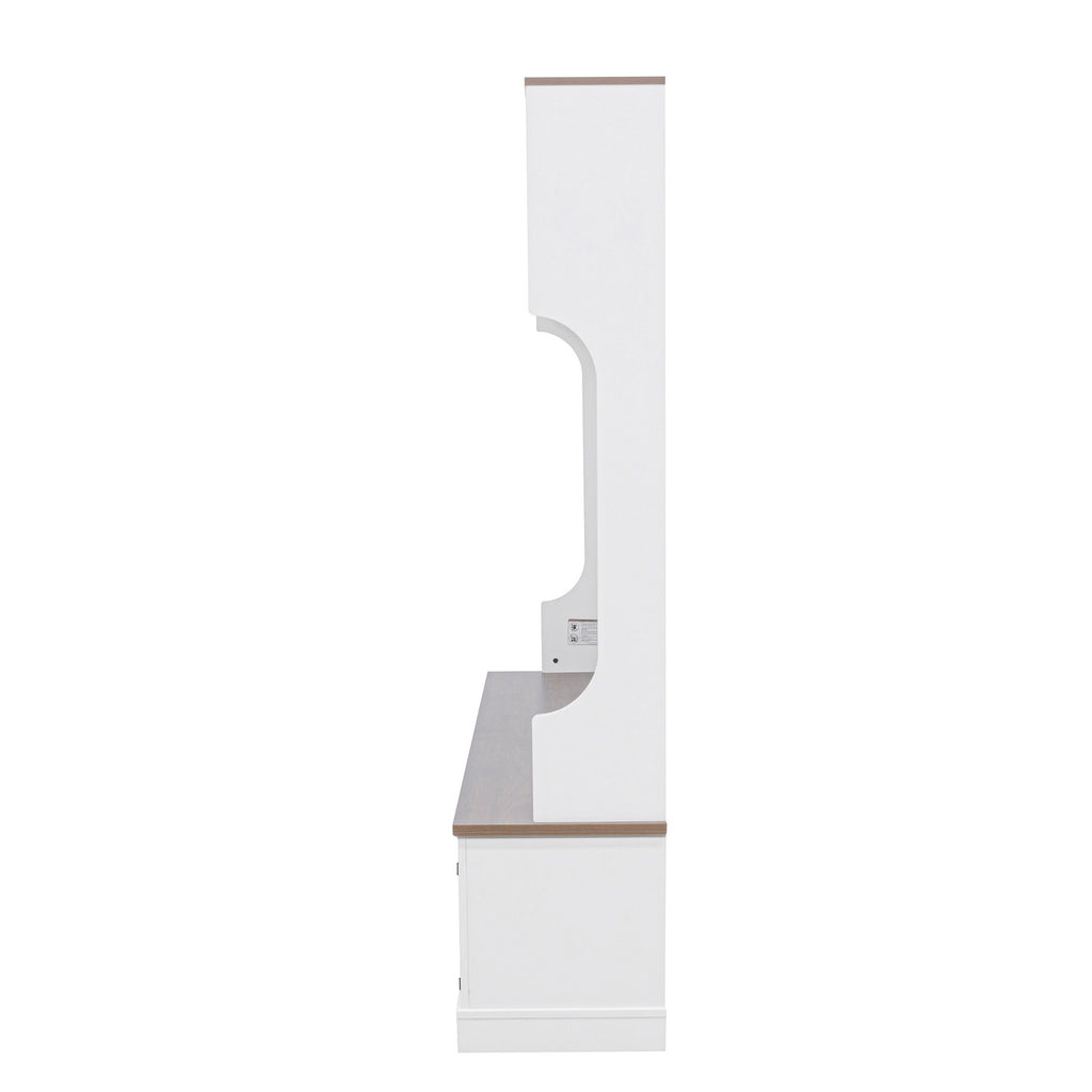 Hall Tree With Bench And Shoe Storage, 5 In 1 Entryway Organizer Cabinet With Coat Rack, 4 Shoe Cubbies & 7 Hooks - White