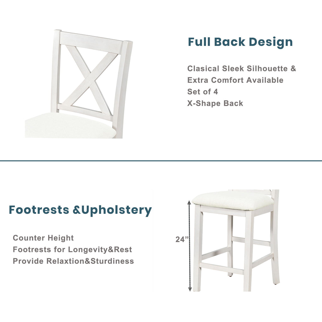 5 Pieces Counter Height Rustic Farmhouse Dining Room Wooden Bar Table Set With 2 Stools And 2 Chairs