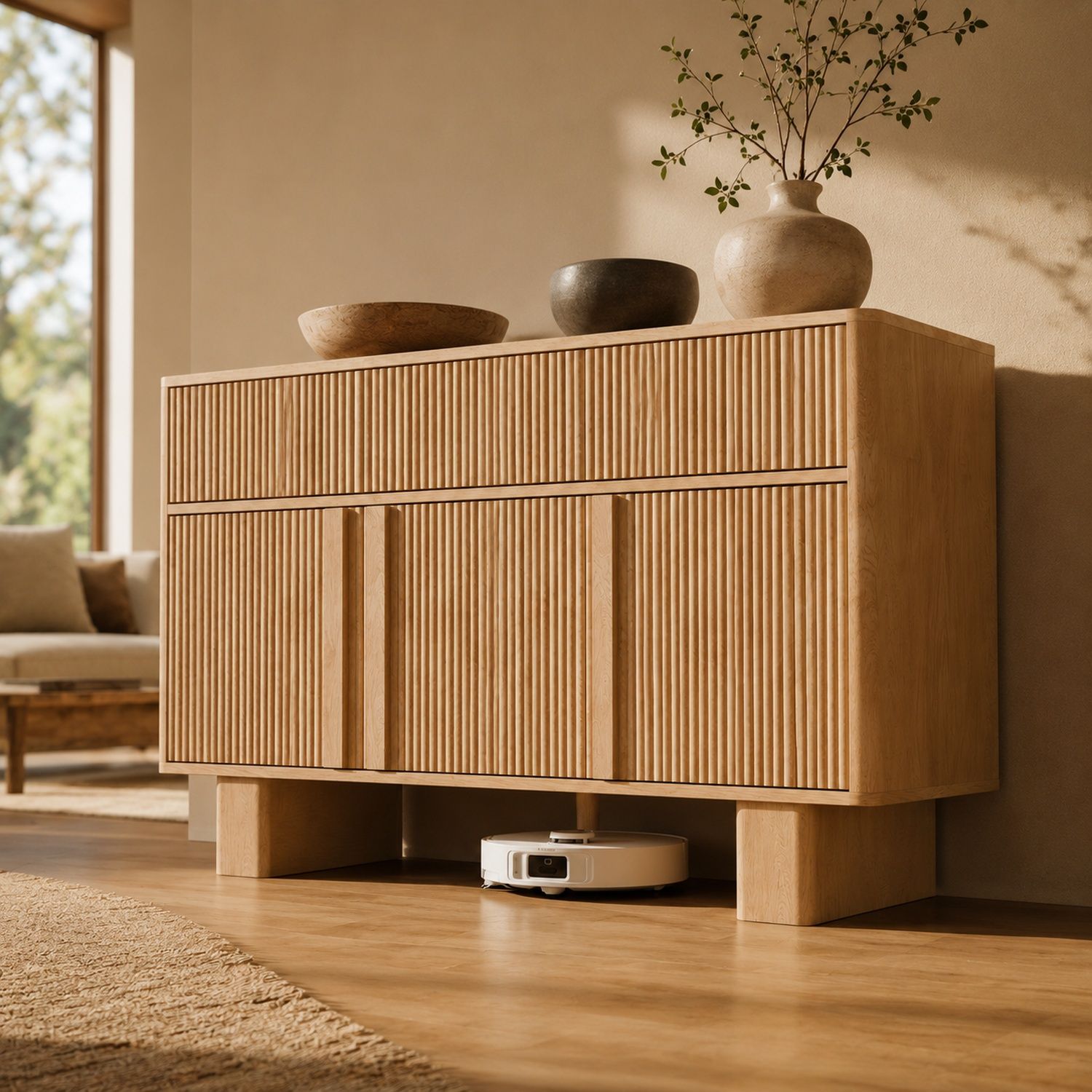 Curved Credenza, Wide Storage Cabinet For Dining Room