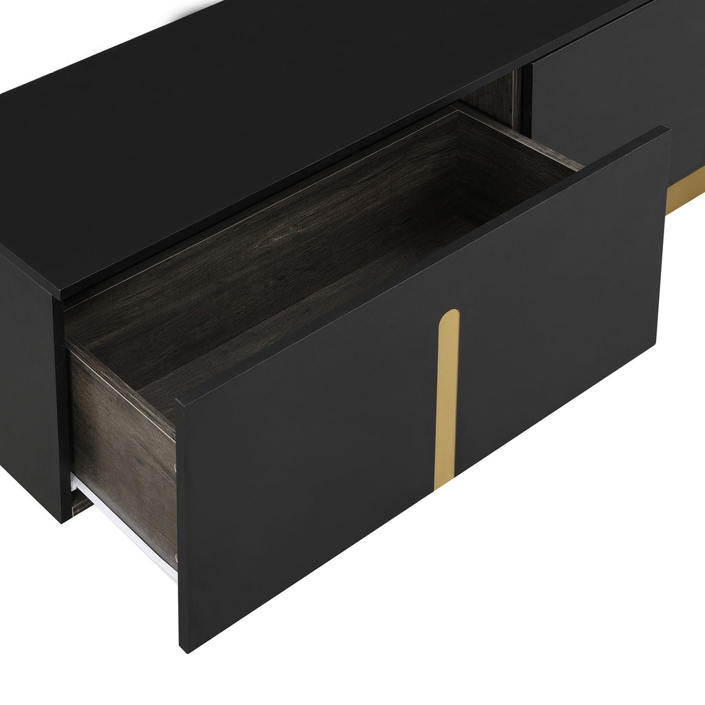 TV Stand With 1 Drawer, 2 Cabinets And Adjustable Shelves