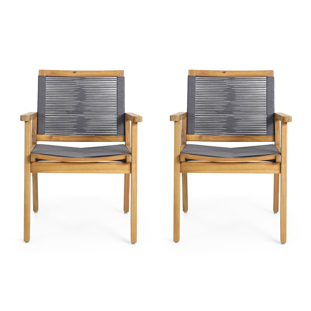 5 Piece Outdoor Dining Set With Table And Arm Chairs - Dark Gray / Light Teak / Teak