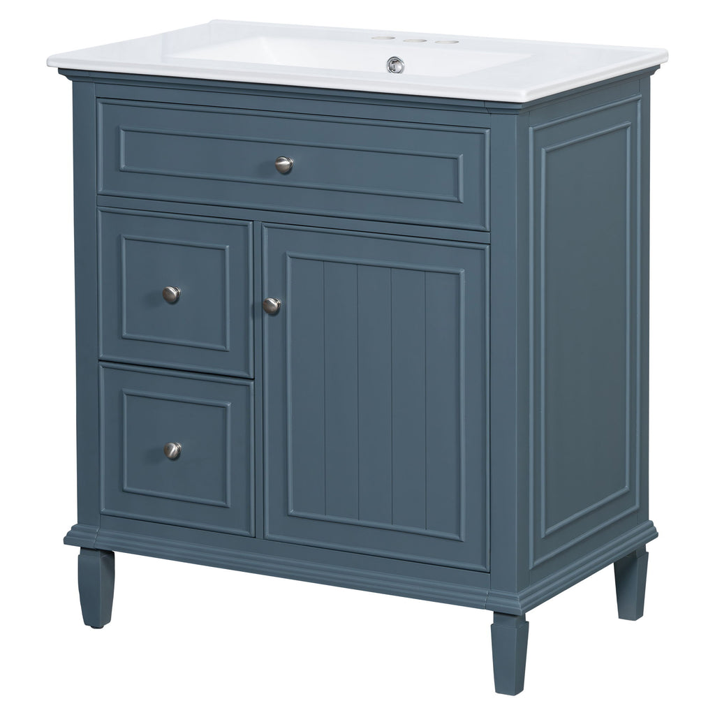 Modern Bathroom Vanity With Sink, Adjustable Shelf, Flip Drawer & 2 Drawers