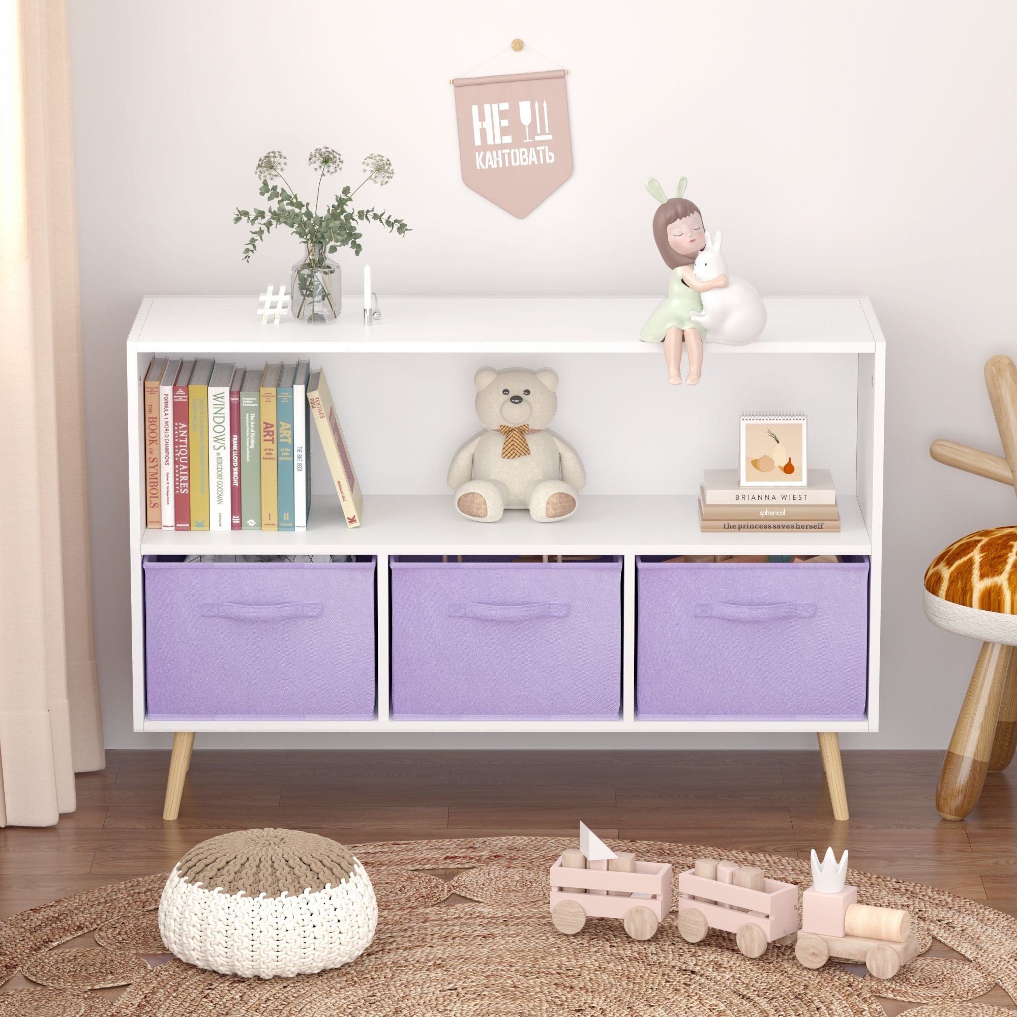 Bookcase With Collapsible Drawers, Book Display Organizer