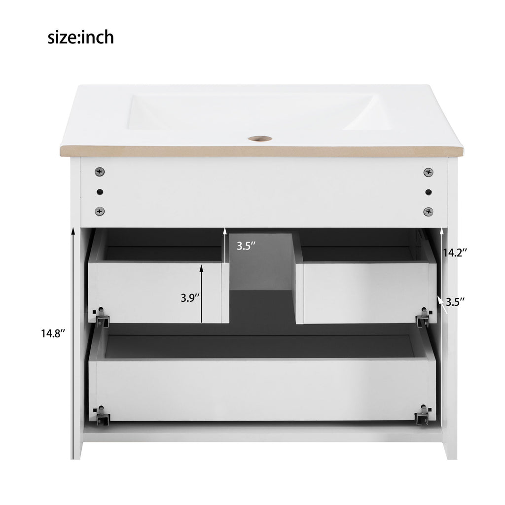 Modern Floating Bathroom Cabinet With Basin Sink And Side Storage, Rectangular Vanity