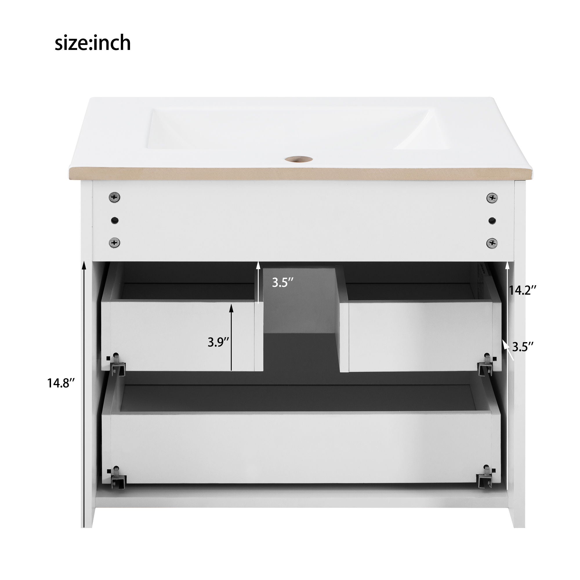 Modern Floating Bathroom Cabinet With Basin Sink And Side Storage, Rectangular Vanity