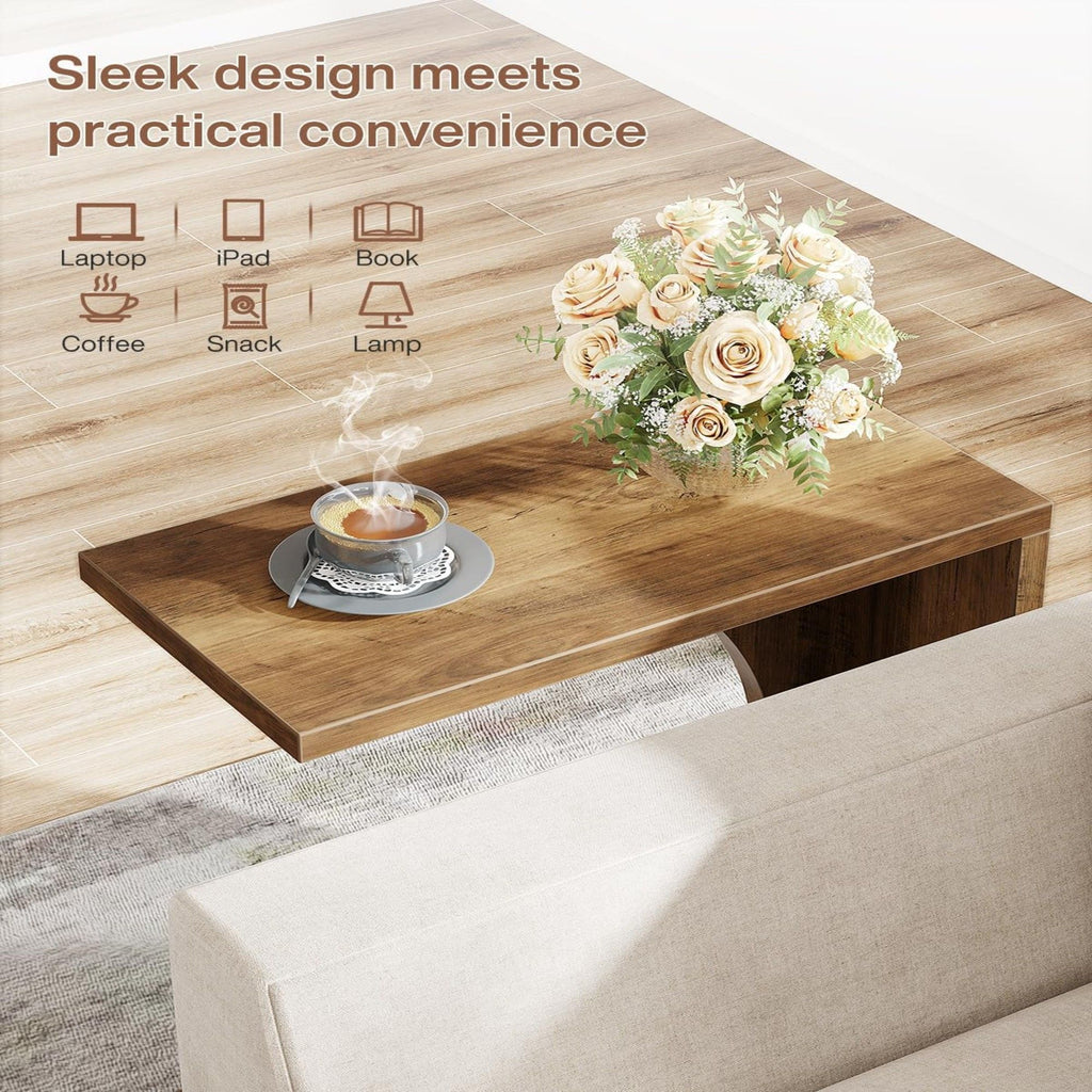 C - Shaped End Table For Couch - Rustic Brown