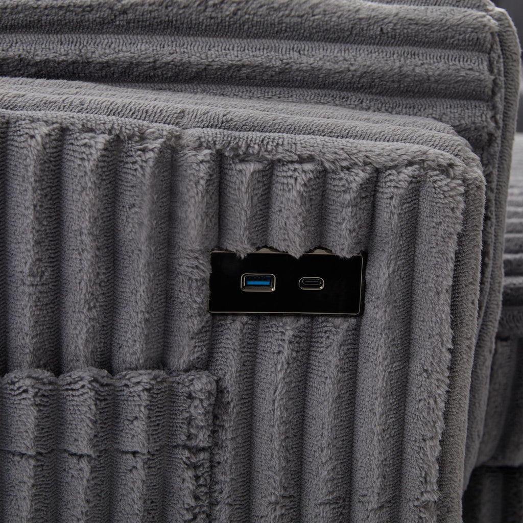 Convertible U-Shaped Sectional Sofa Bed With USB Ports And Storage
