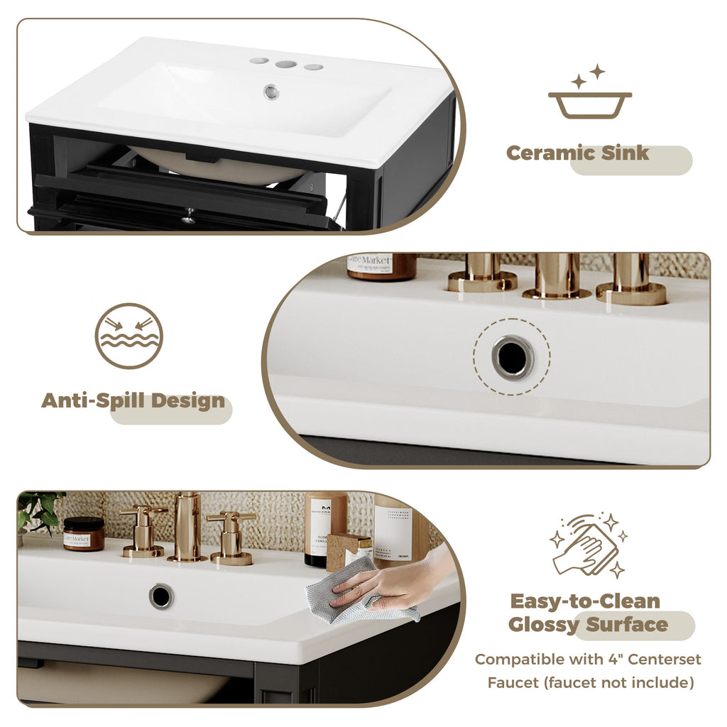 Bathroom Vanity With Top Sink, Storage Cabinet With 2 Drawers And Tip-Out Drawer