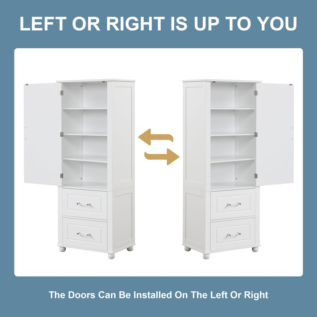 Tall Freestanding Bathroom Storage Cabinet With 2 Drawers And Adjustable Shelf