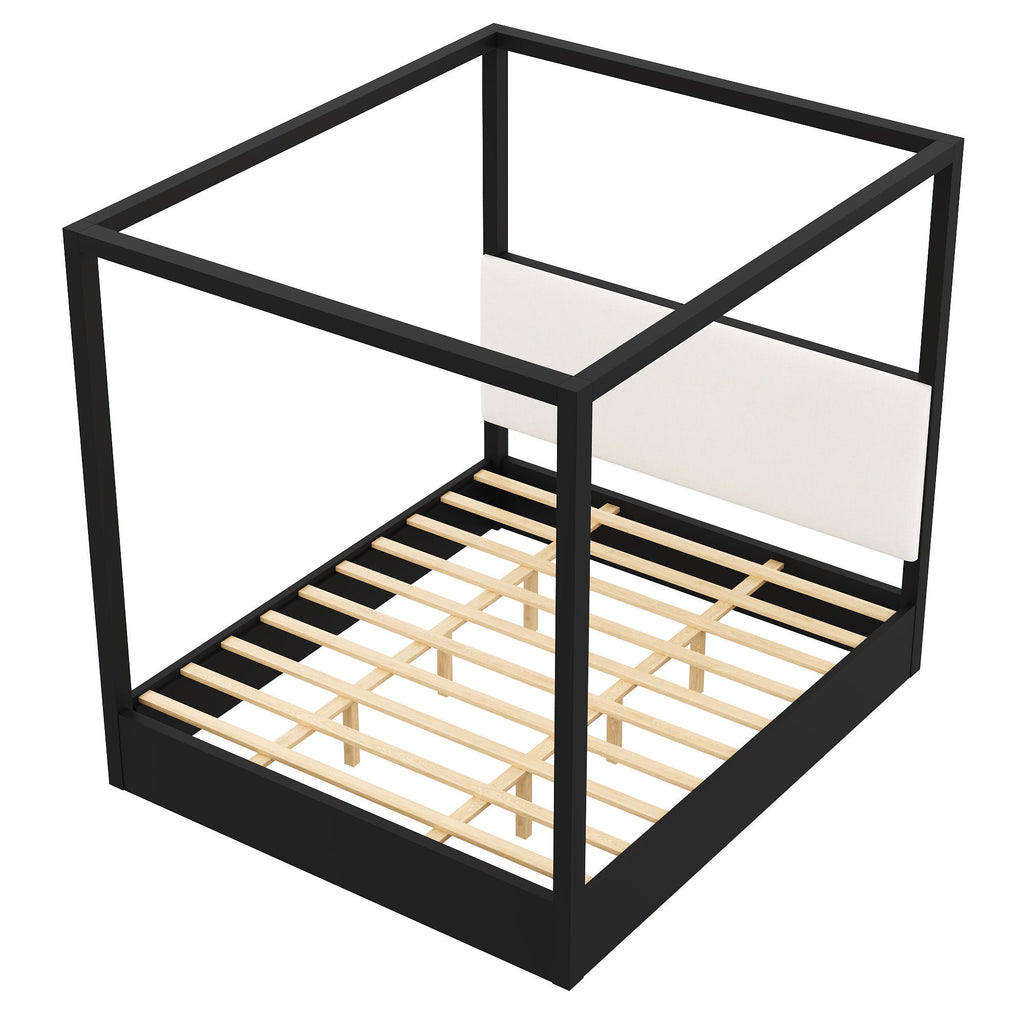 Canopy Platform Bed With Upholstered Headboard