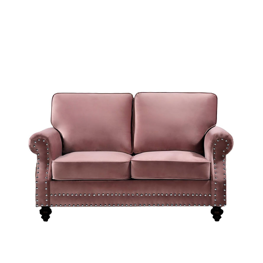 Loveseat Sofa With Nailhead Detail & Turned Legs, 2 Seater Upholstered Couch