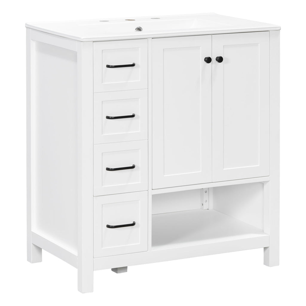 Bathroom Vanity With Sink Top, Bathroom Vanity Cabinet With 2 Doors And 2 Drawers, Open Shelf