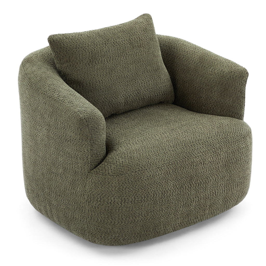 360° Swivel Barrel Sofa Chair With Throw Pillow, Upholstered Accent Chair