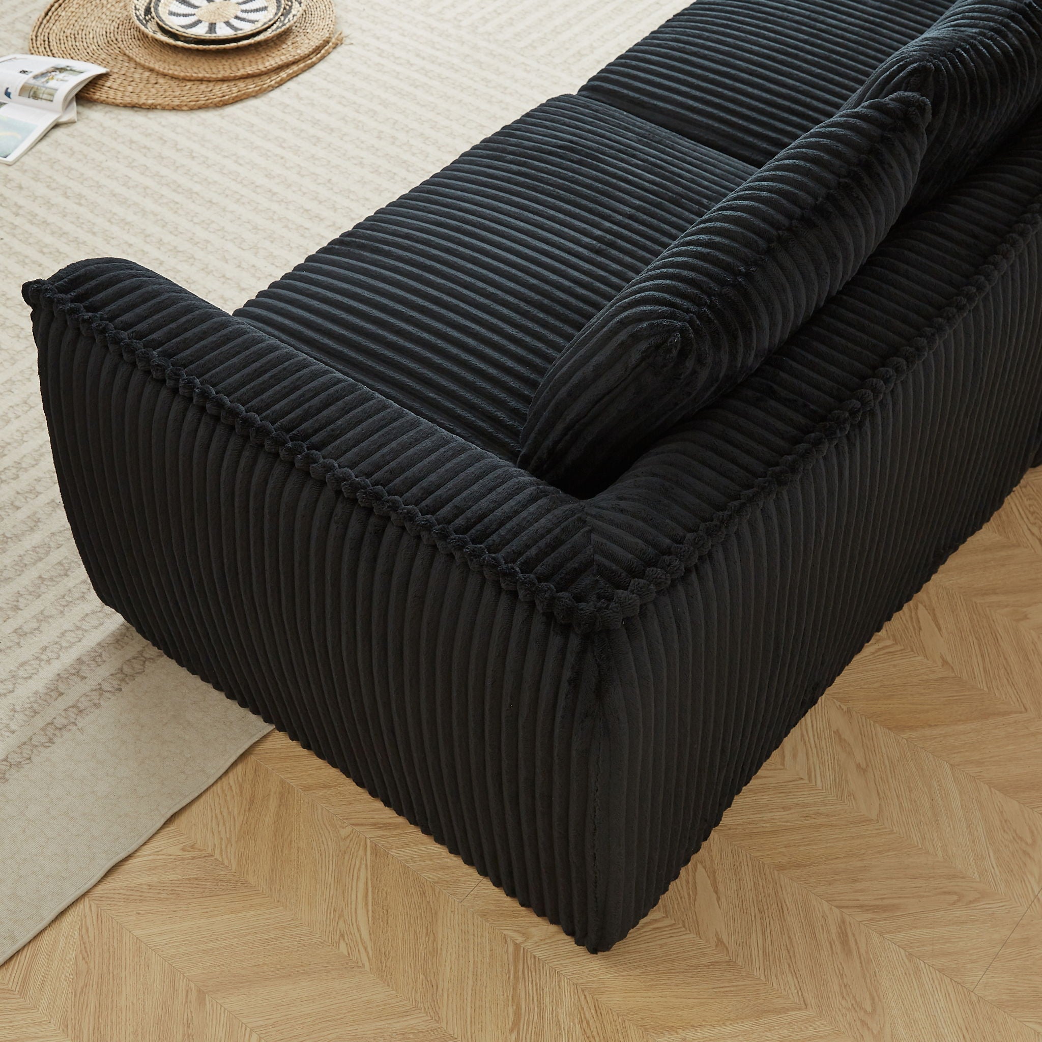 Minimalist 3 Seater Sofa With Curved Lines And Gently Sloped Backrest