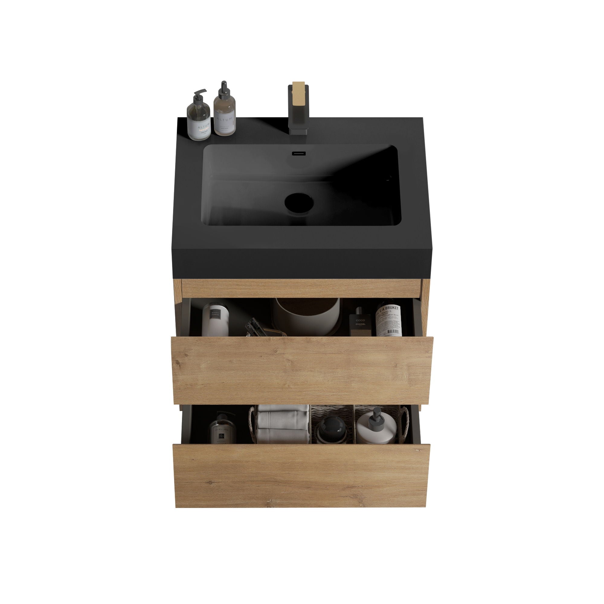 Alice - Natural Oak Bathroom Vanity With Sink, Large Storage Wall Mounted Floating Bathroom Vanity For Modern Bathroom, One-Piece Sink Basin Without Drain