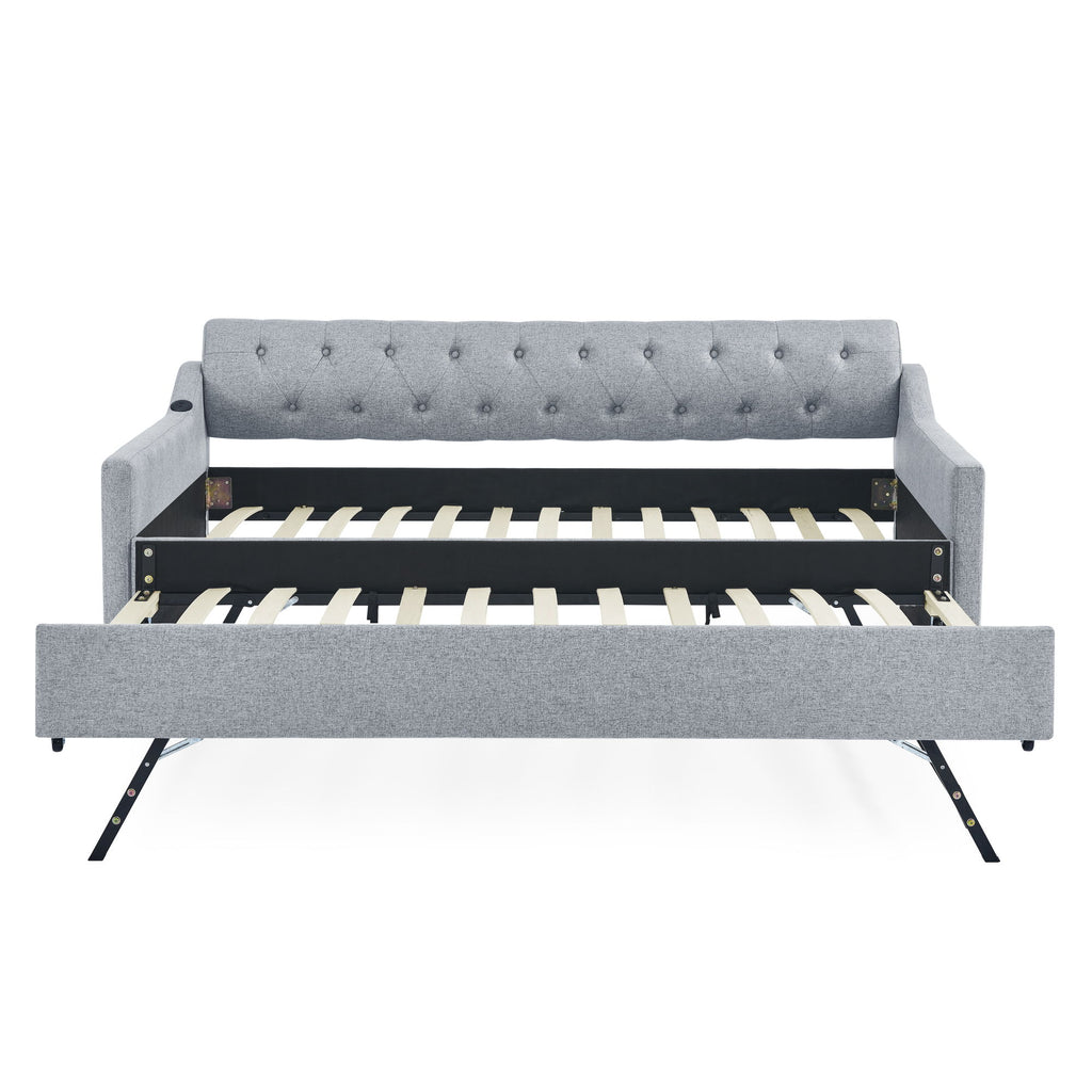 Size Upholstered Daybed With Trundle And USB Charging Armrest
