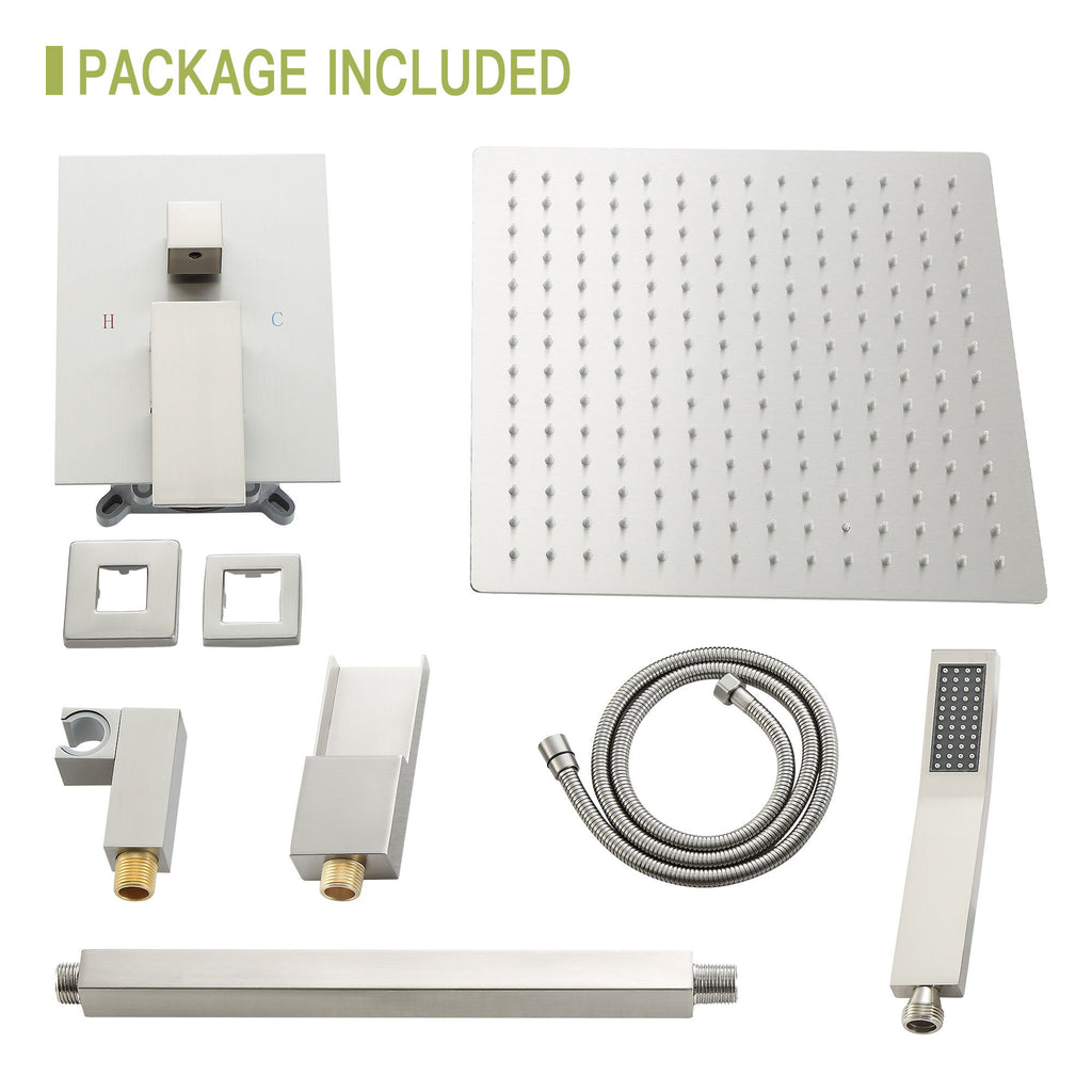 16" Ceiling Mount Square Shower System With Waterfall Tub Spout And Rough In Valve