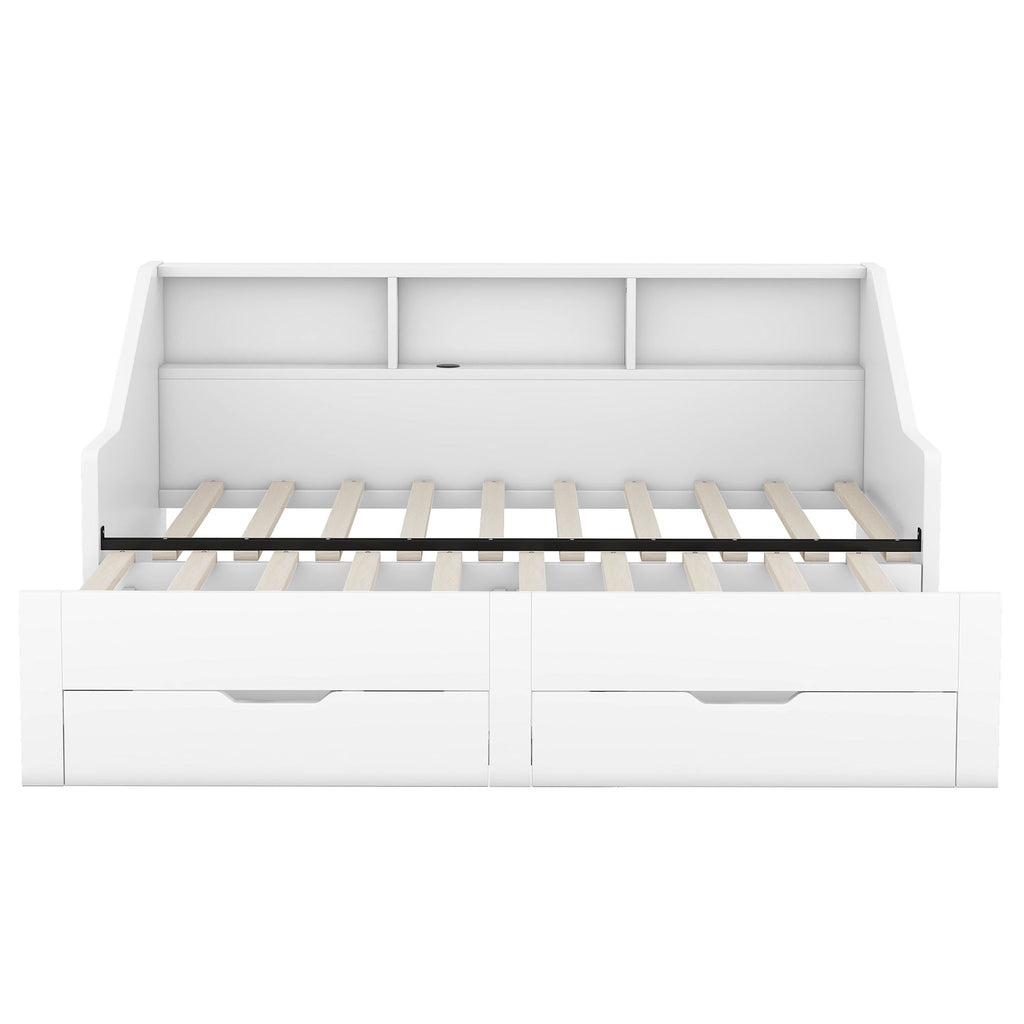 Daybed Frame With Storage Bookcases, 2 Drawers, Charging Station