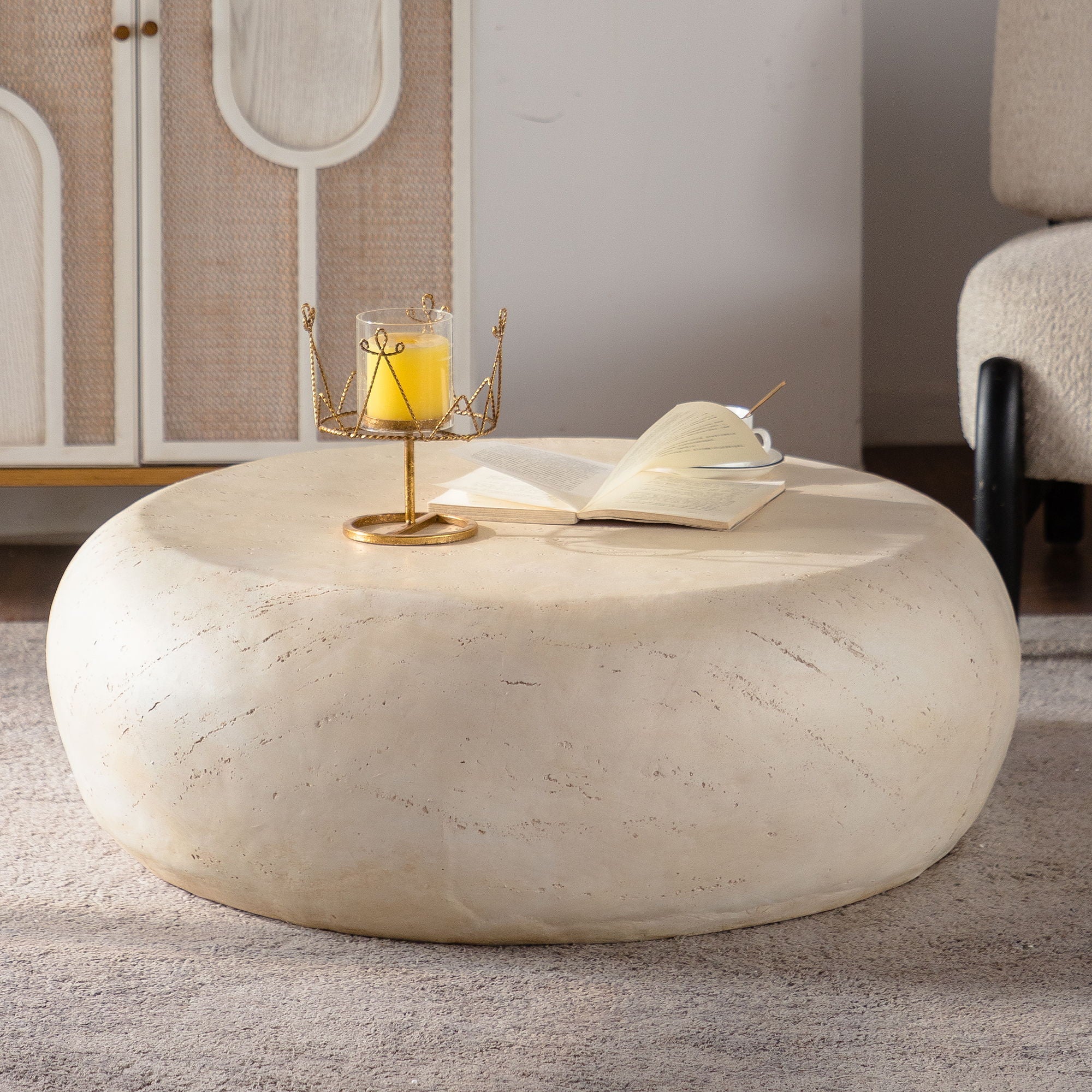 Round Coffee Table With Smooth Texture For Living Room - Light Beige