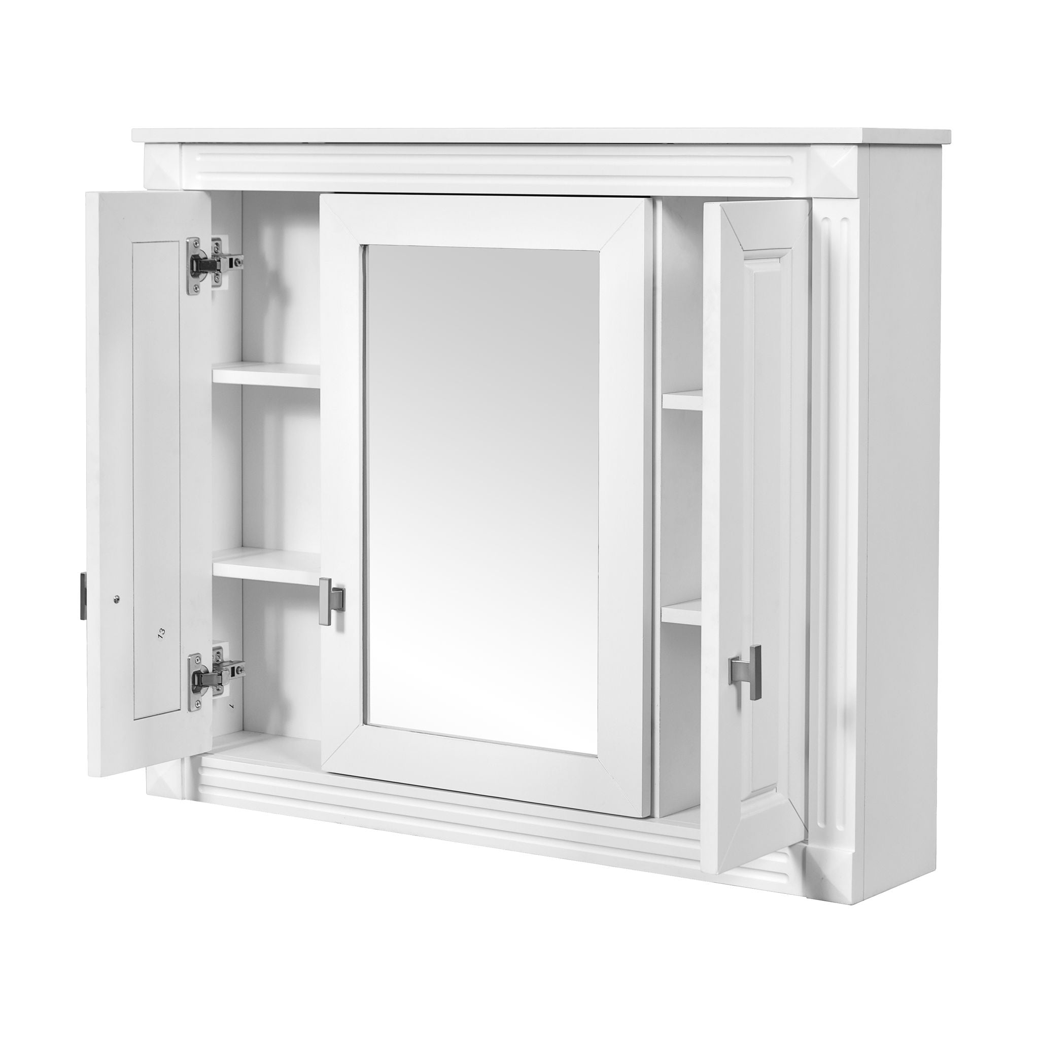 Wall Mounted Bathroom Cabinet With Mirror And 5 Shelves, Rectangular Design