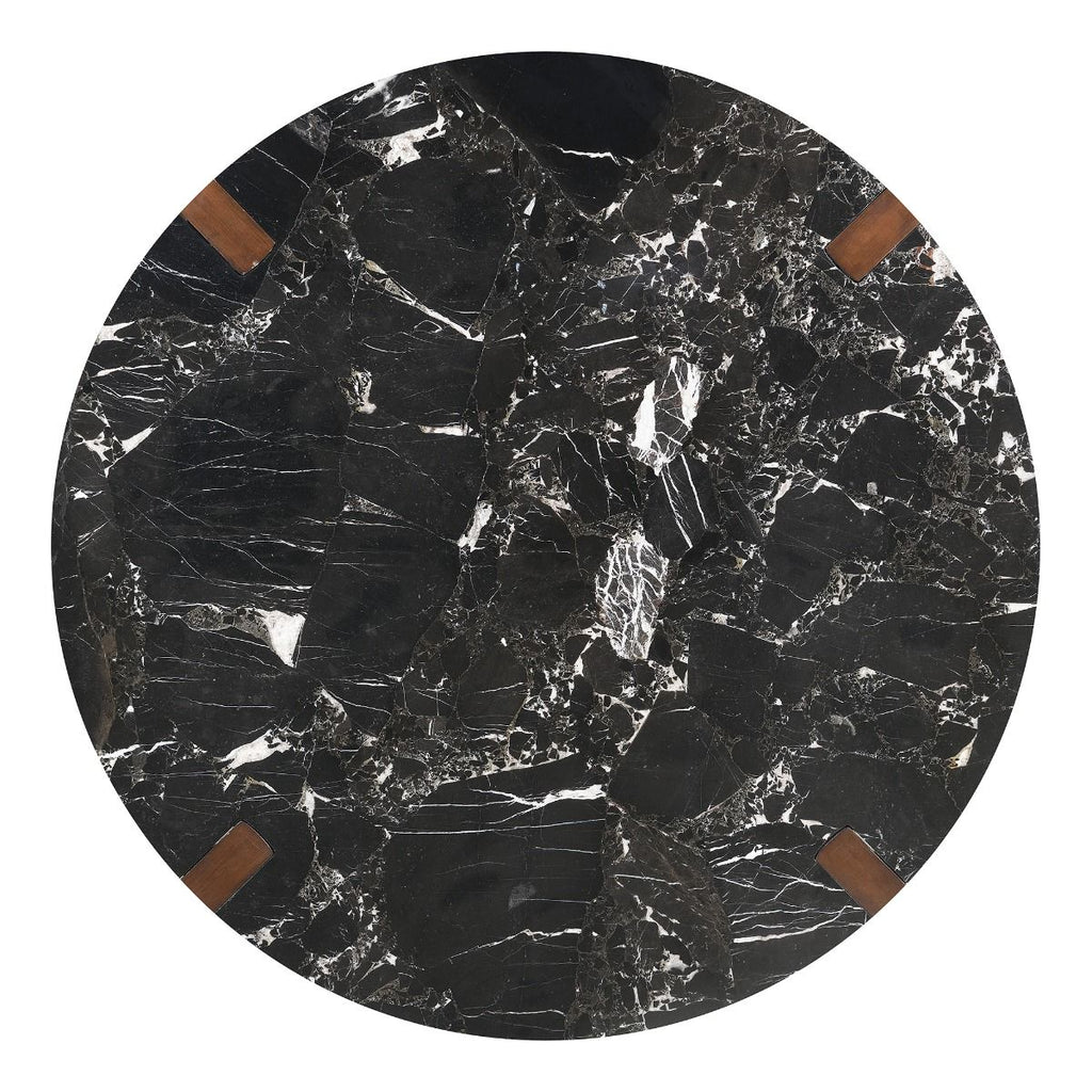 Estella - Round Dining Table With Natural Marble Top - Black Top & Walnut