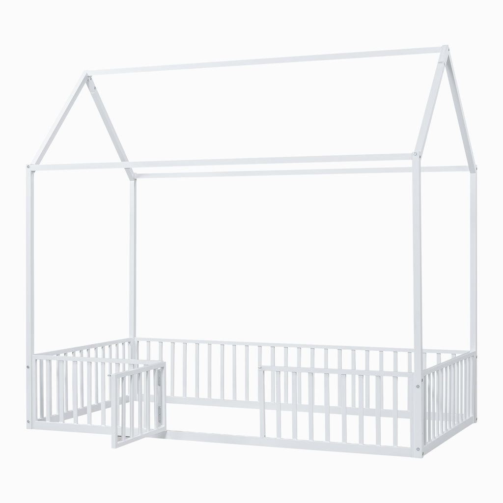 Metal House Bed With Fence And Door