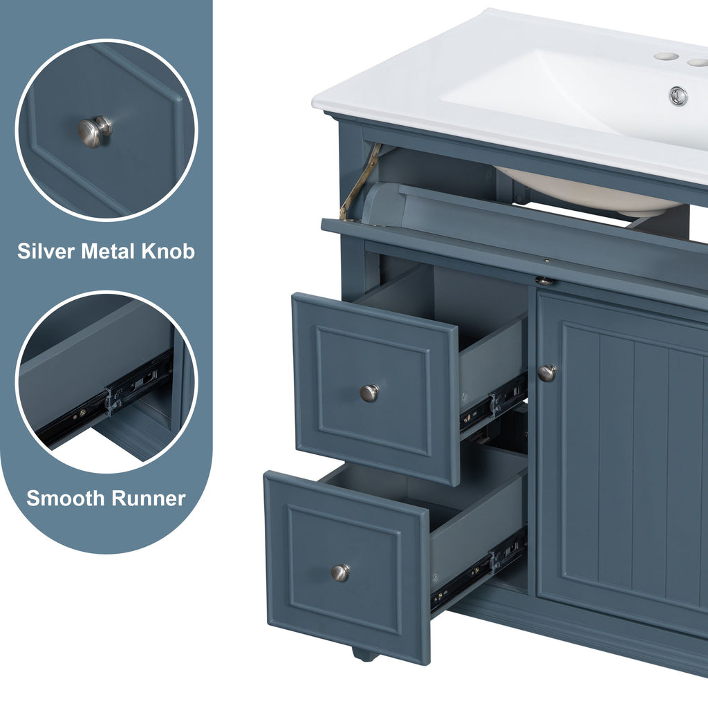 Modern Bathroom Vanity With Sink, Adjustable Shelf, Flip Drawer & 2 Drawers