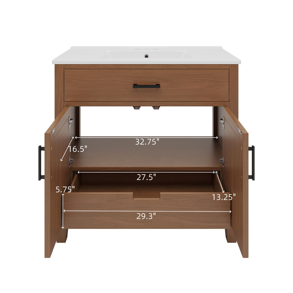 Bathroom Vanity With Ceramic Sink, Modern Free Standing Cabinet With Soft Close Drawers
