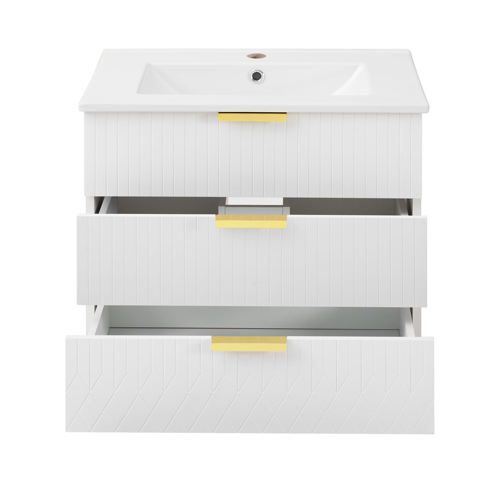 Modern Floating Bathroom Cabinet With Basin Sink And Side Storage, Rectangular Vanity