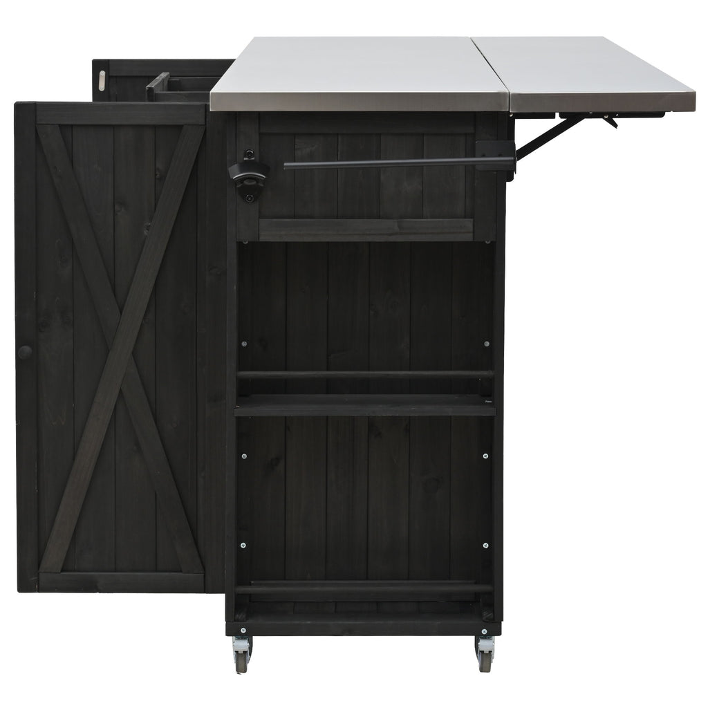 Outdoor Kitchen Island With Stainless Steel Top, Ample Storage Space, Towel And Spice Racks And A Bottle Opener