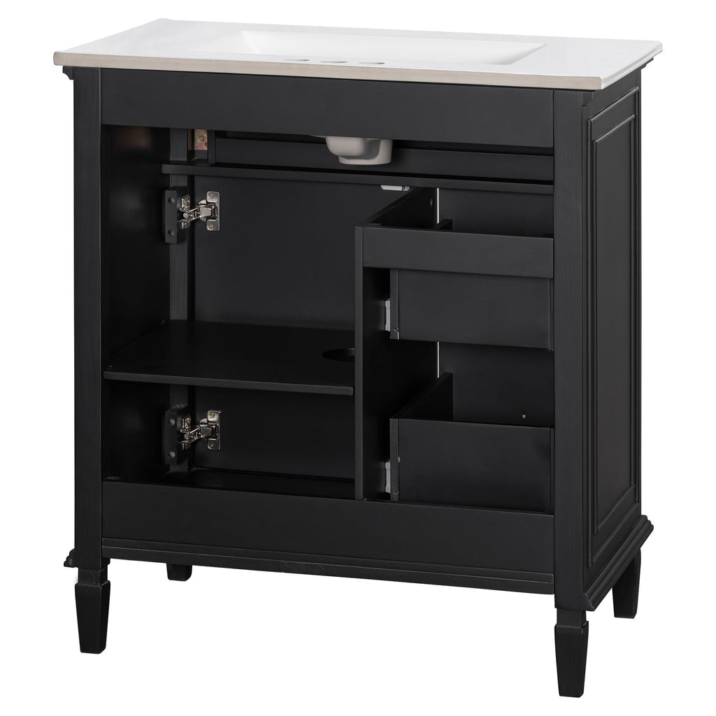 Modern Bathroom Vanity With Sink, Adjustable Shelf, Flip Drawer & 2 Drawers