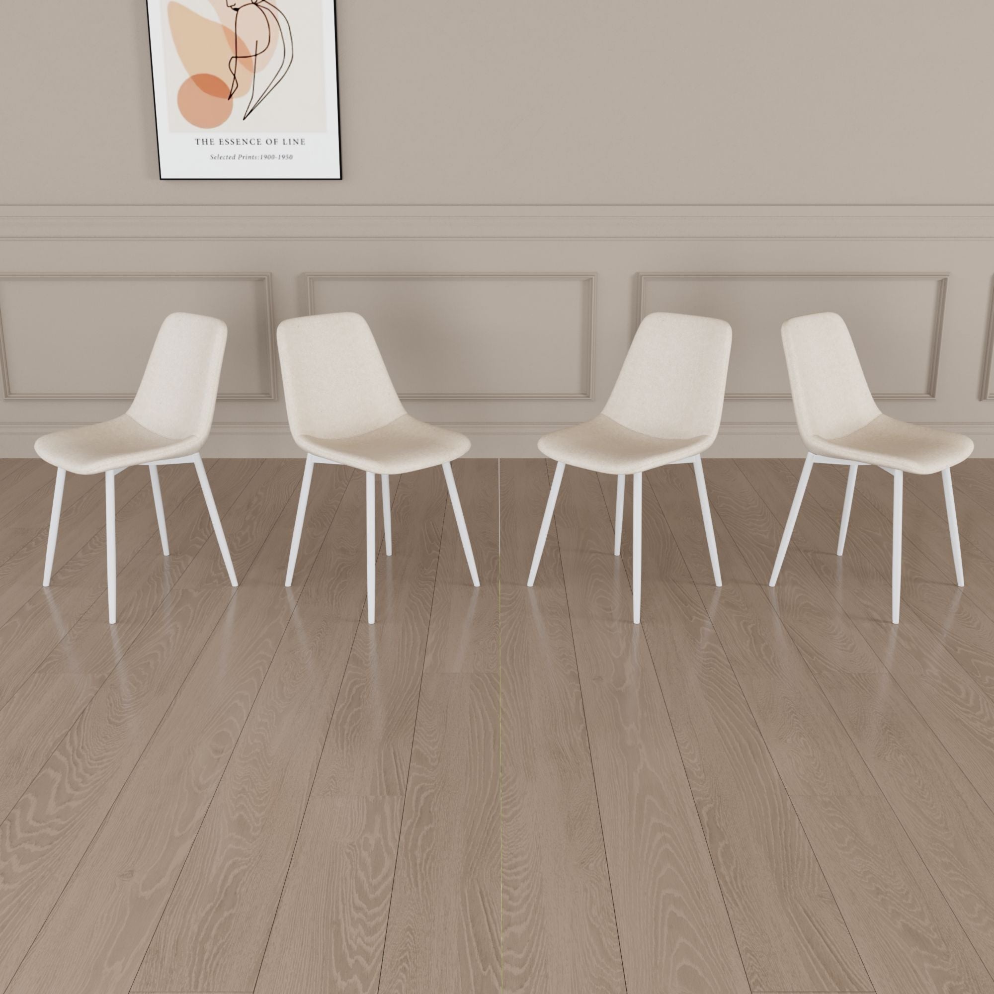 Modern Kitchen Dining Chairs (Set of 4) With Linen Padding And Sturdy Metal Legs - Beige
