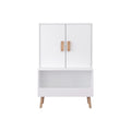 Toy Storage Cabinet With Doors And Open Shelf, Toddler Bookshelf For Playroom - White
