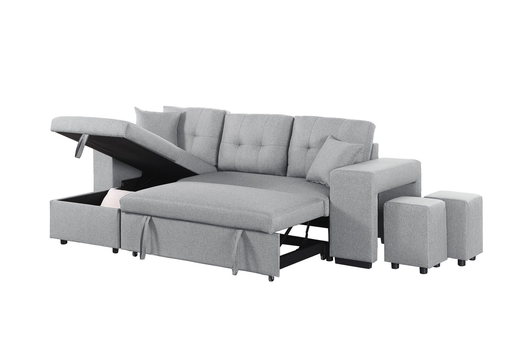 Daniel - Upholstered Reversible Sectional With Pull Out Loveseat - Light Gray
