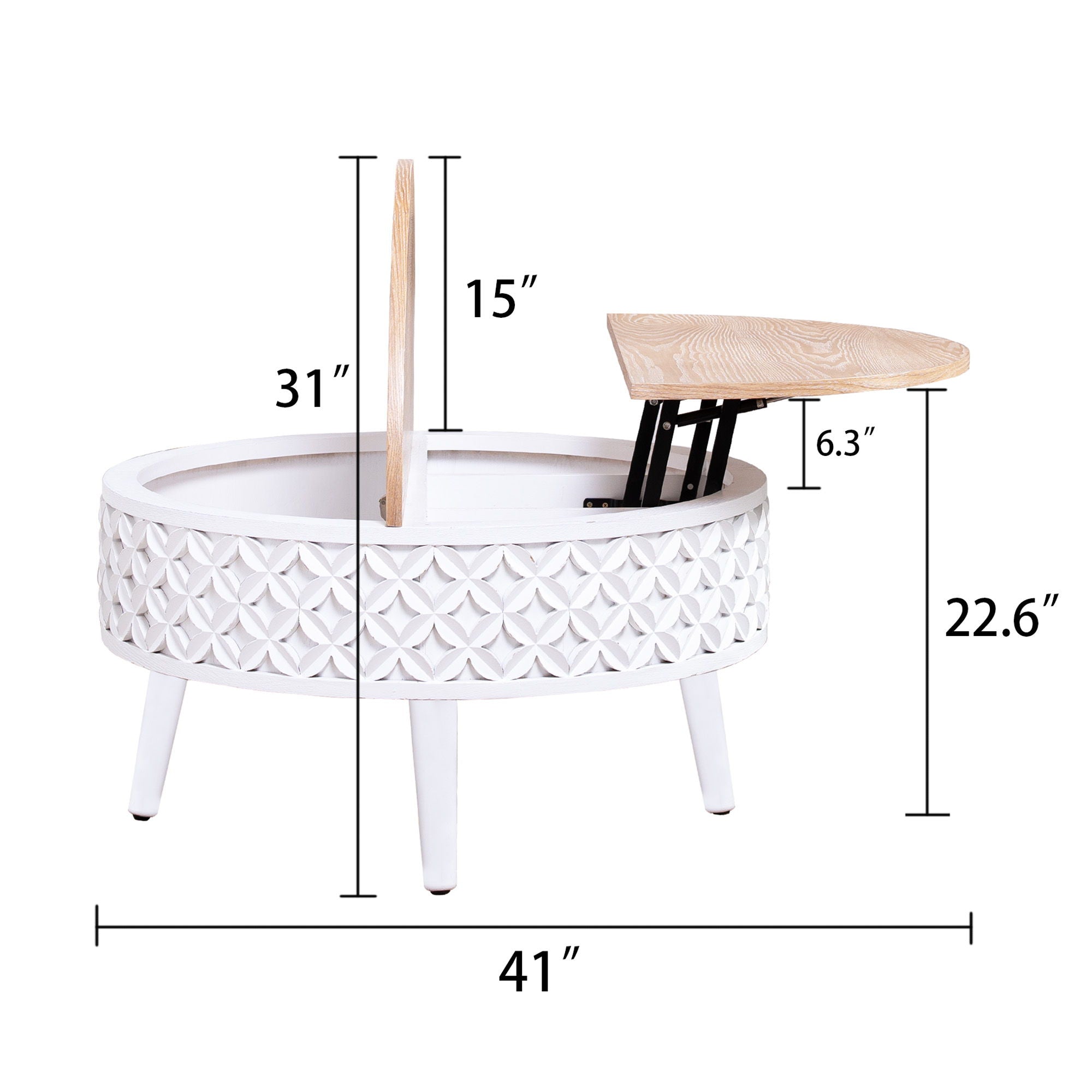 Round Coffee Table With Storage - White / Light Oak