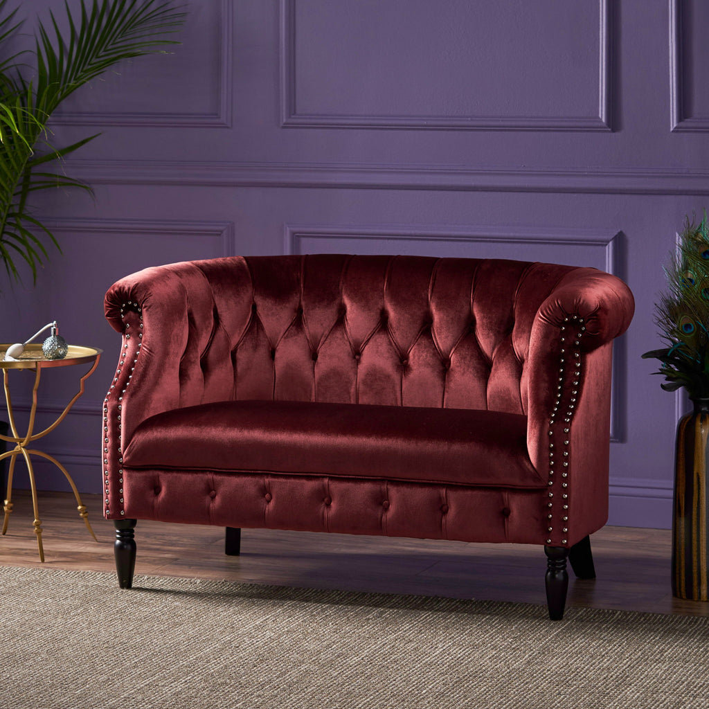 Antique Chesterfield Style Loveseat With Button Tufting