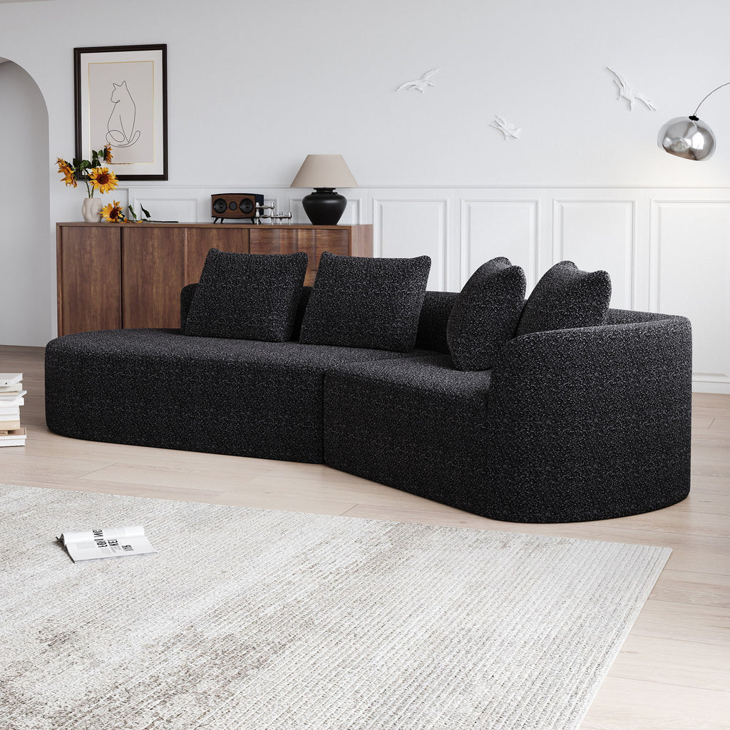 Upholstered Oversized Sectional Sofa, 4 Seater Extra Deep & Wide Seat Curved Cloud Couch With 4 Throw Pillows, Free Combination Living Room - Black